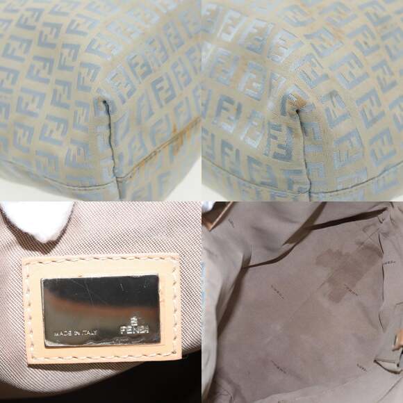 FENDI Zucchino Canvas Tote Bag Light Blue Brown Silver - Picture 11 of 12